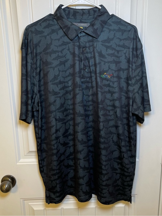 Greg Norman Collection Other - Greg Norman Play Dry Men’s XL Black Gray Shark Print Golf Performance Polo